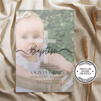 Baptism Minimalist Christening Invitation for Girl Baptism Invite with Photo Instant Download Printable