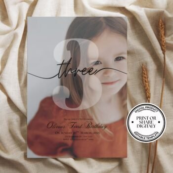 Editable Minimalist Boho 3rd Birthday Invitation for Boy Birthday or Girl Birthday Instant Digital Download