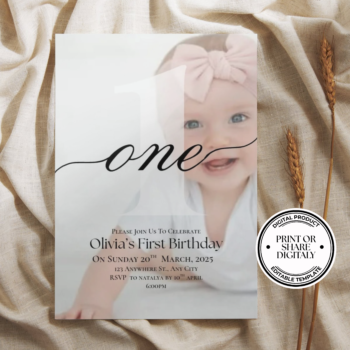 Minimalist 1st Girl and Boy Birthday Party Invitation Templates in Canva with full editable access