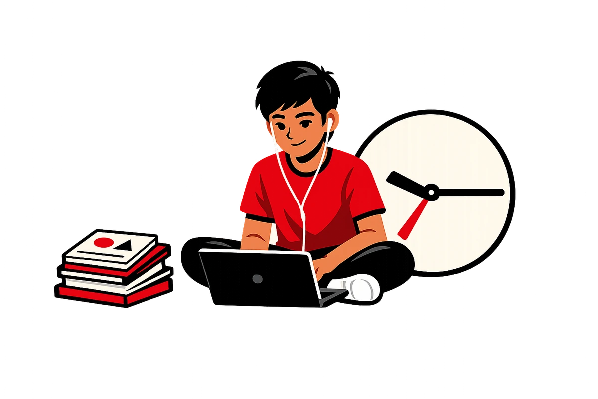 Student revising SSC GK on a laptop