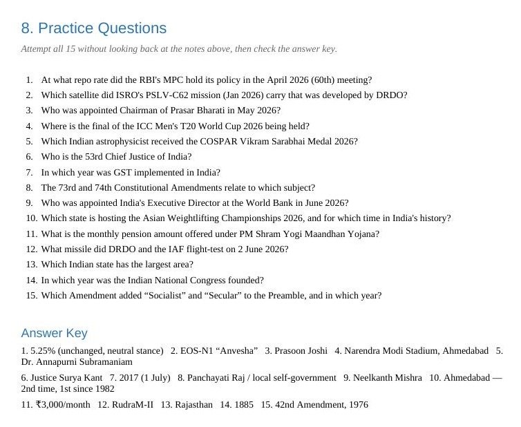 SSC 2026 practice questions and answer key page